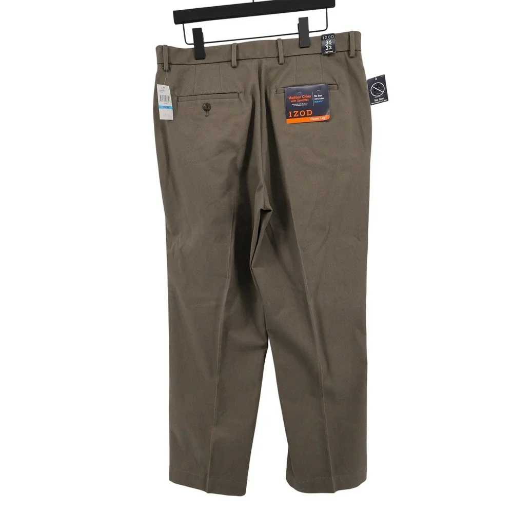 NEW‎ IZOD Madison SportFlex Flat Front Chino Pants Tarmac Mens 36x32